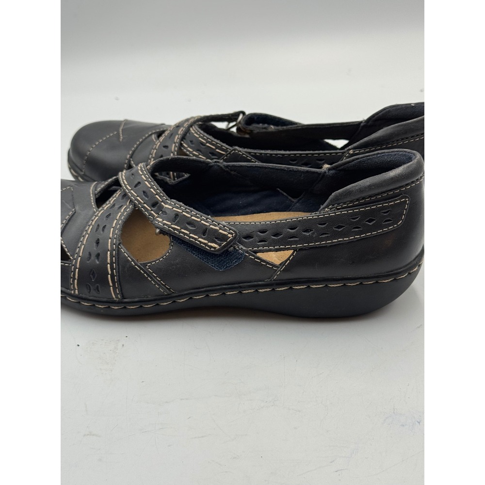 Clarks Bendables Black Leather Laser Cut Mary Jane Comfort Shoes Womens 7 M